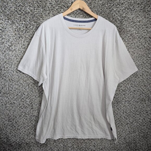 Lucky Brand Shirt Mens XXL 2XL Beige Crew Neck Short‎ Sleeve Tee Casual - Picture 1 of 7